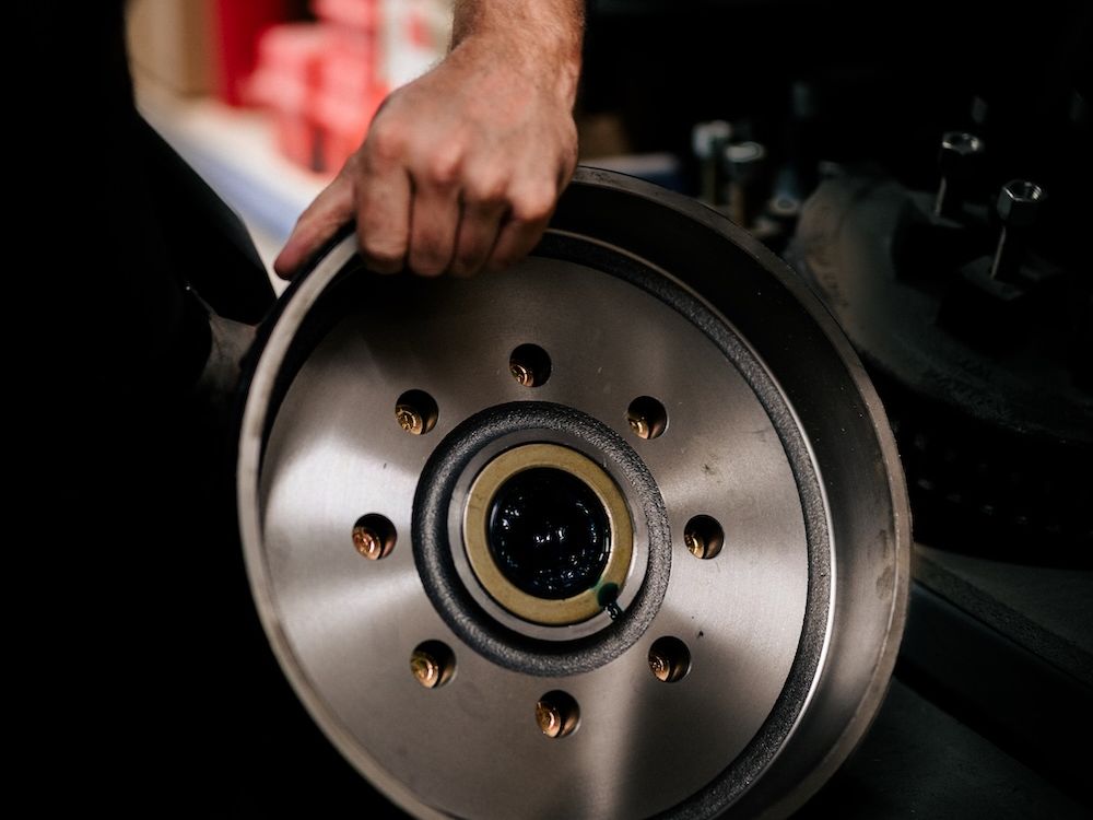 Close detail of a brake rotor being serviced at Mach 6