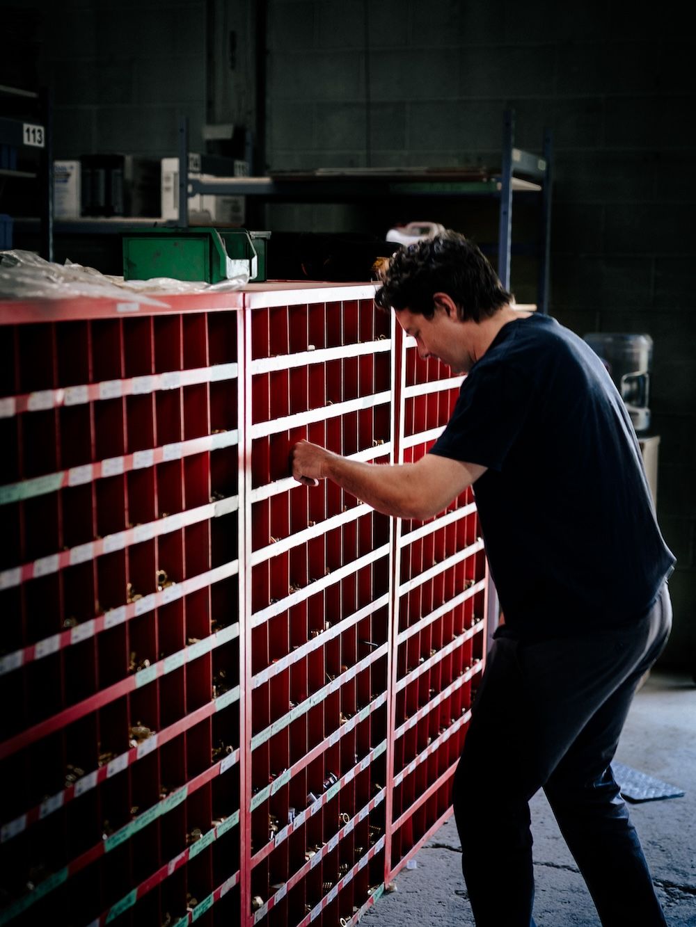 Parts shelving stocked at the Mach 6 facility in Edmonton